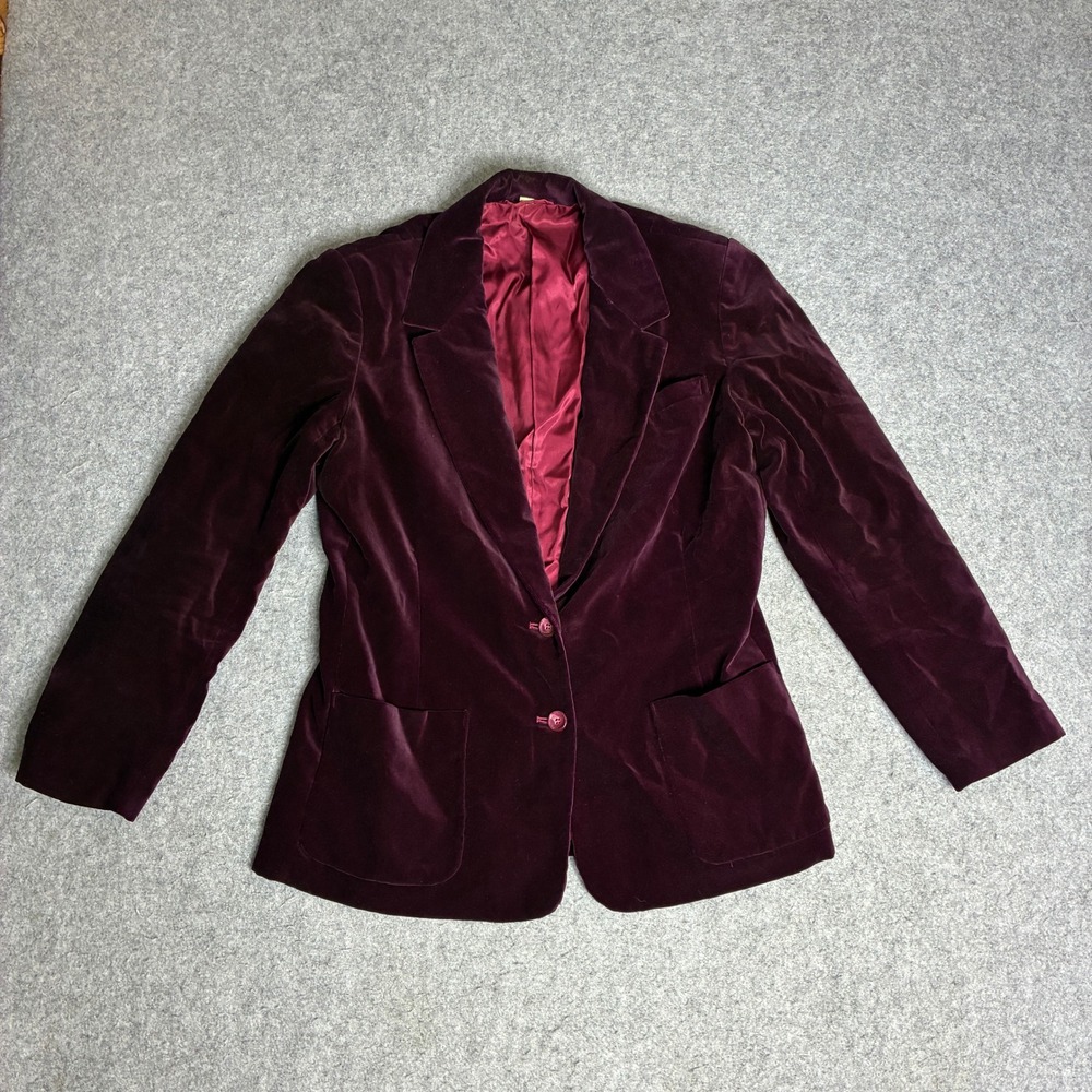 The Fashion Place Velvet Blazer Women 14 Burgundy Excellent Cotton Vintage Coat